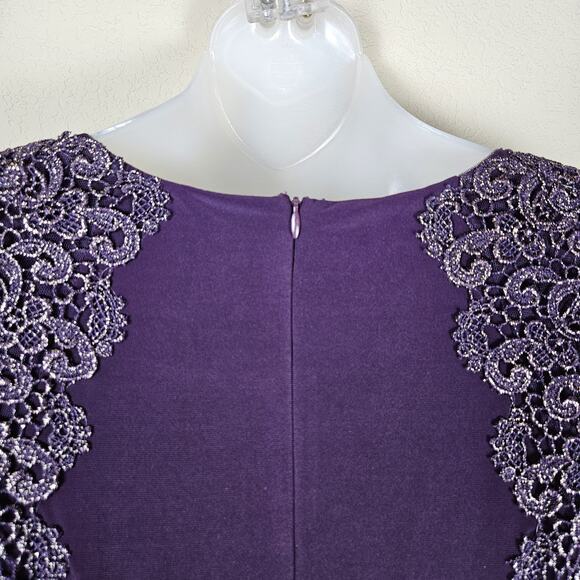 XSCAPE Purple Crochet Lace Column Gown Formal Dress 4 Sheer Stretch Event Party - Picture 10 of 16